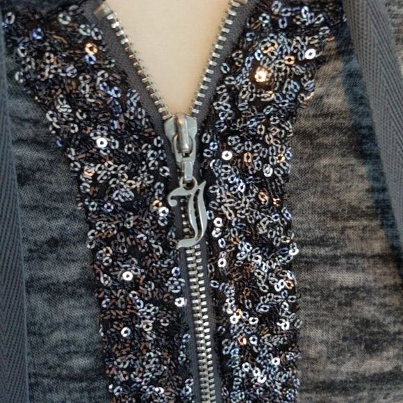 Vintage Y2K Juicy Couture Jacket Heathered Gray Sequins Dolman Sleeves Large - Picture 6 of 10